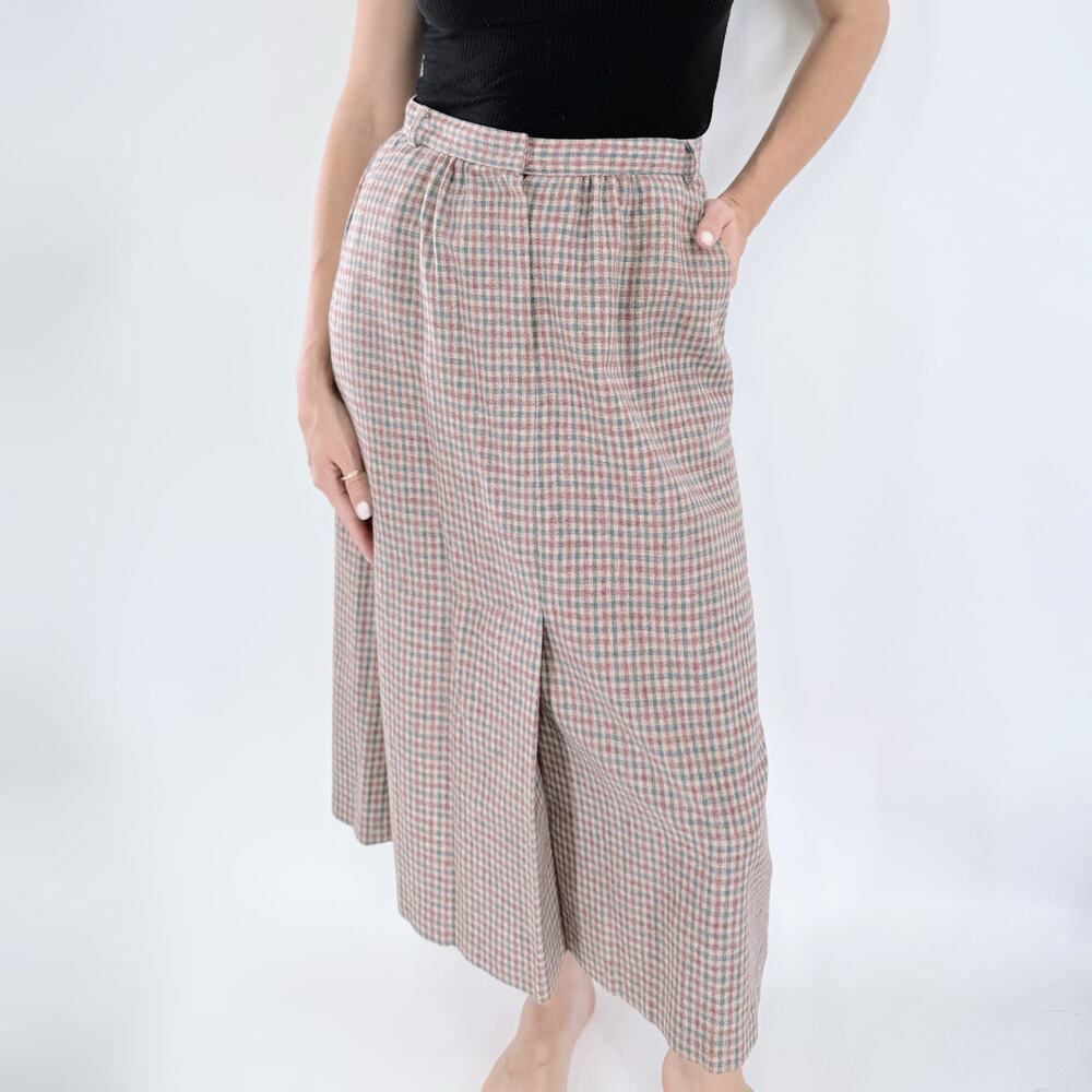 Vintage Plaid Midi High Waisted Front Pleat A-Line Skirt Size 12